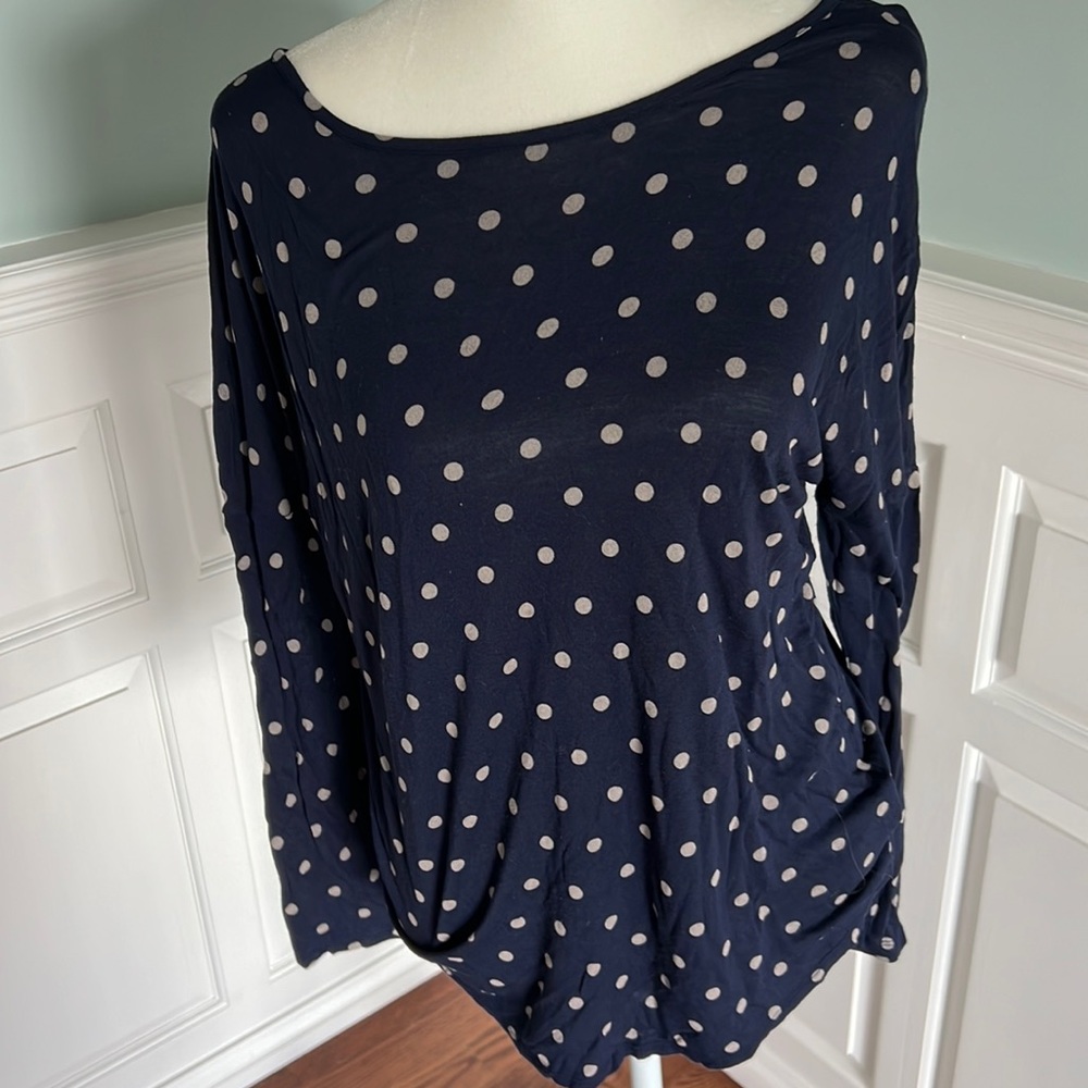 Boden Navy Polka Dot Long Sleeve Top
